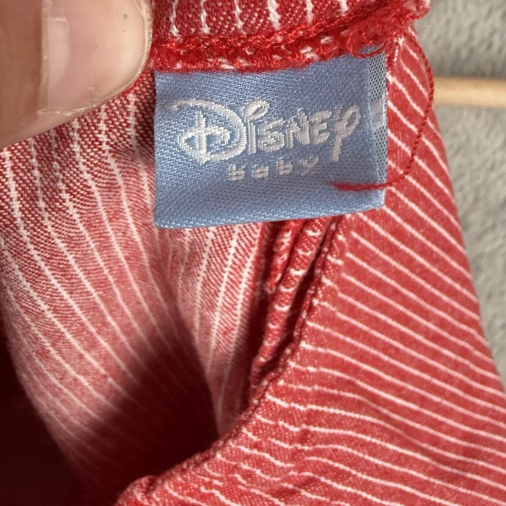 Disney Baby Winnie The Pooh Overalls Baby 3-6 Months Red White Stripe Cotton VTG